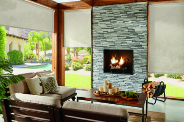 Graber solar shades in an outdoor living area. Available at The Blind Broker of Kansas City.