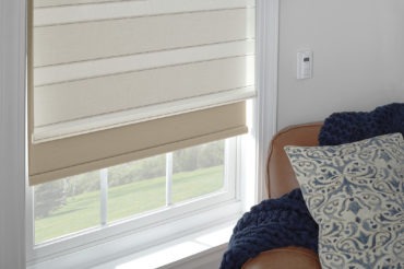Graber dual layer shades in a home living space. Available at The Blind Broker of Kansas City.