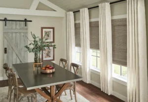 Custom Graber drapery in a Kansas City home dining area, by The BlindBroker.